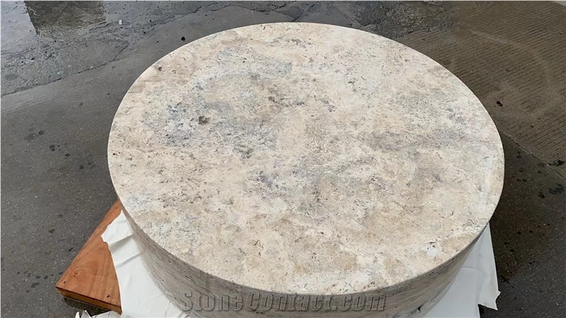 Solid Travertine Plinth Round Coffee Table Stone Furniture