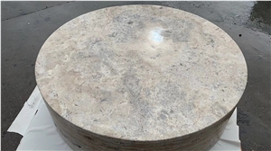 Solid Travertine Plinth Round Coffee Table Stone Furniture