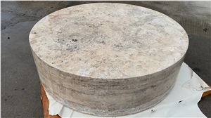 Solid Travertine Plinth Round Coffee Table Stone Furniture