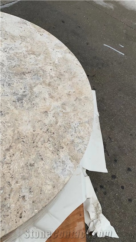 Solid Travertine Plinth Round Coffee Table Stone Furniture