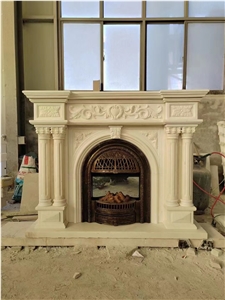 Traditional Carved Indoor Marble Fireplace Marquina Mantel