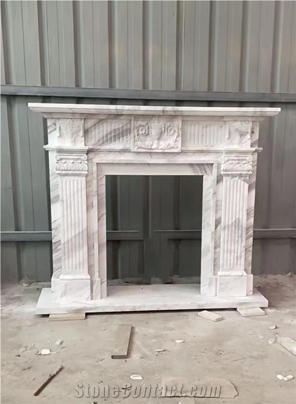 Traditional Carved Indoor Marble Fireplace Marquina Mantel