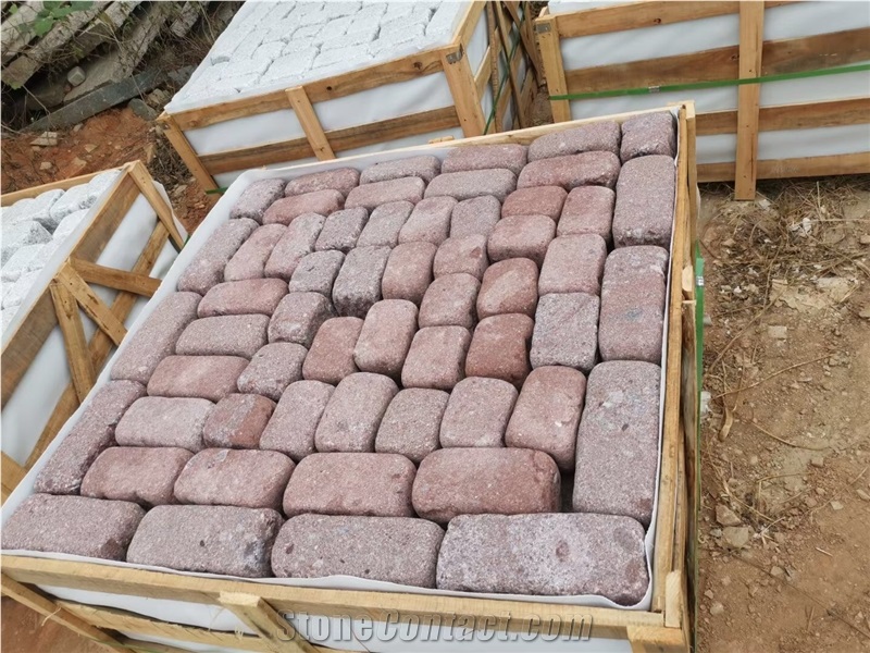 Tumbled Landscaping Walkway China Red Porphyry Cobble Pavers