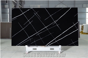20Mm Black Quartz Slabs With White Line