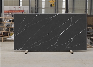 Black Artificial Calacatta Quartz Engineered Stone Slabs