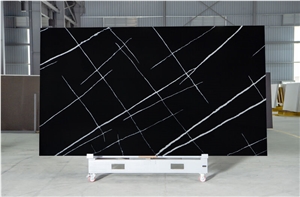 Black Color White Grain Quartz Slabs