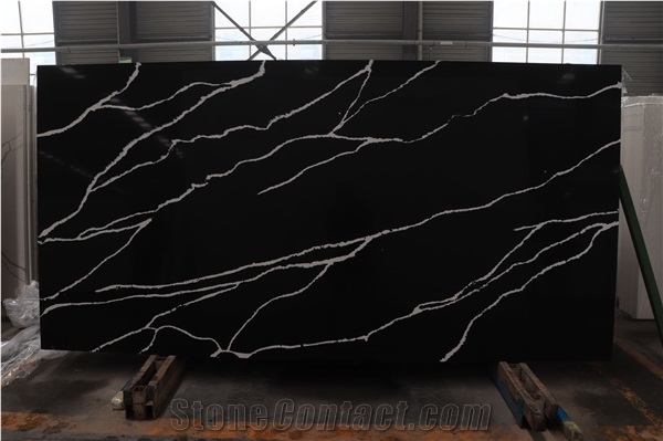Pure Black Quartz Slabs Engineered Stone Slabs