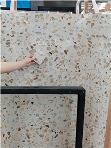 Translucent White Terrazzo Slab With Onyx Grains