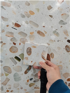 Translucent White Terrazzo Slab With Onyx Grains
