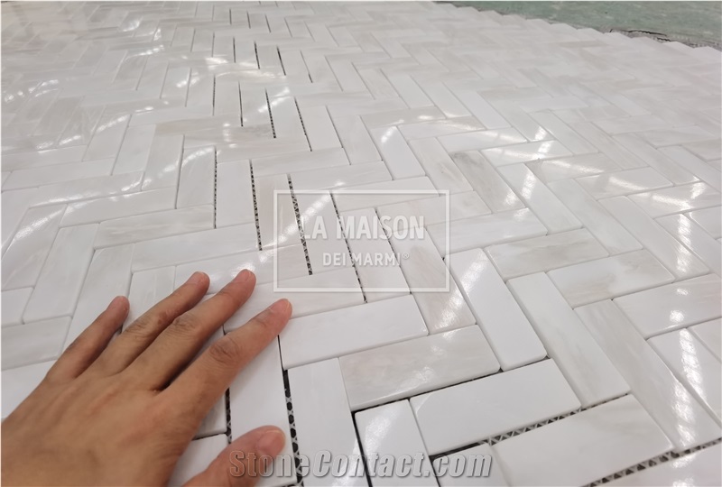 Aegean Pink Marble Polished Marble Herringbone Mosaic Tile