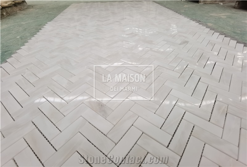 Aegean Pink Marble Polished Marble Herringbone Mosaic Tile