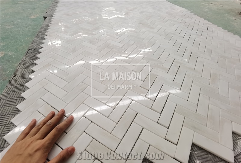 Aegean Pink Marble Polished Marble Herringbone Mosaic Tile