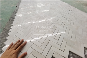 Aegean Pink Marble Polished Marble Herringbone Mosaic Tile