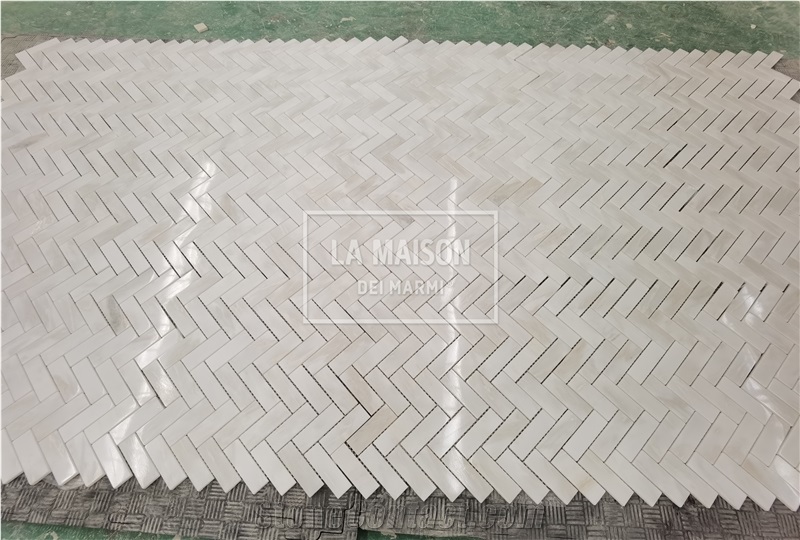 Aegean Pink Marble Polished Marble Herringbone Mosaic Tile