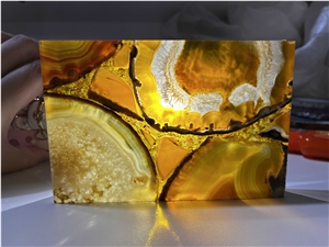 AGATE YELLOW BACKLIT,LUXURY, TRANSLUCENCY STONE