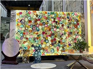 Colorful Agate Semiprecious Stone Slabs, Luxury Wall Panels Colorful Agate Semiprecious Stone Slabs, Luxury Wall Panels