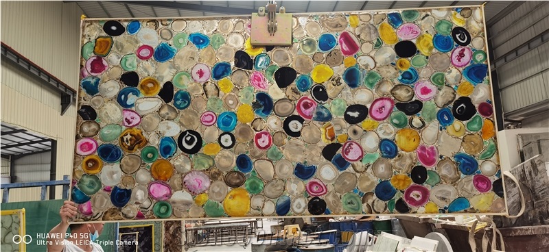 Colorful Agate Semiprecious Stone Slabs, Luxury Wall Panels