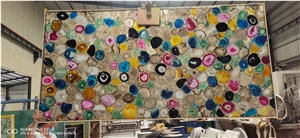 Colorful Agate Semiprecious Stone Slabs, Luxury Wall Panels