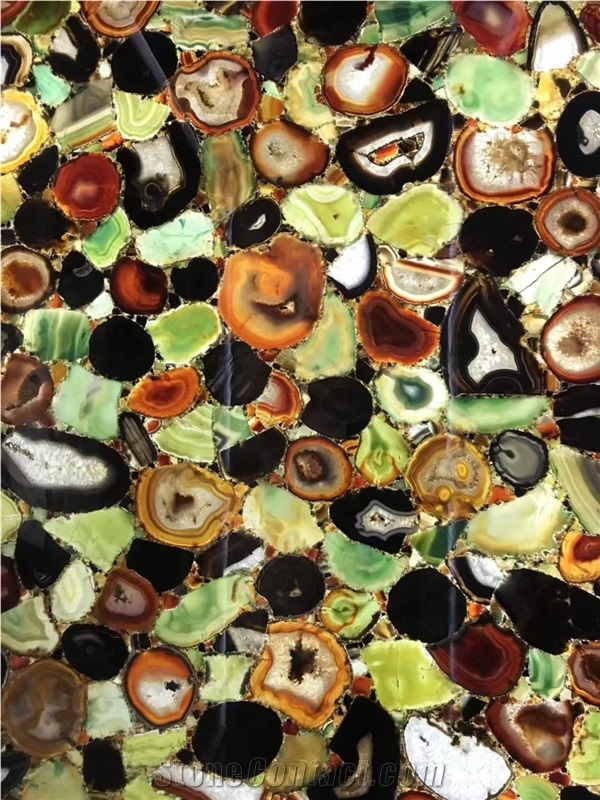 Colorful Agate Semiprecious Stone Slabs, Luxury Wall Panels
