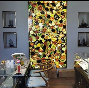 Colorful Agate Semiprecious Stone Slabs, Luxury Wall Panels