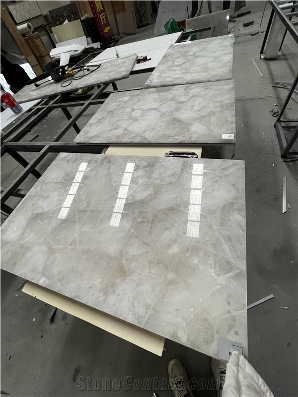 Gemstone Panel, White Quartz Semiprecious Stone Slab With Backlit