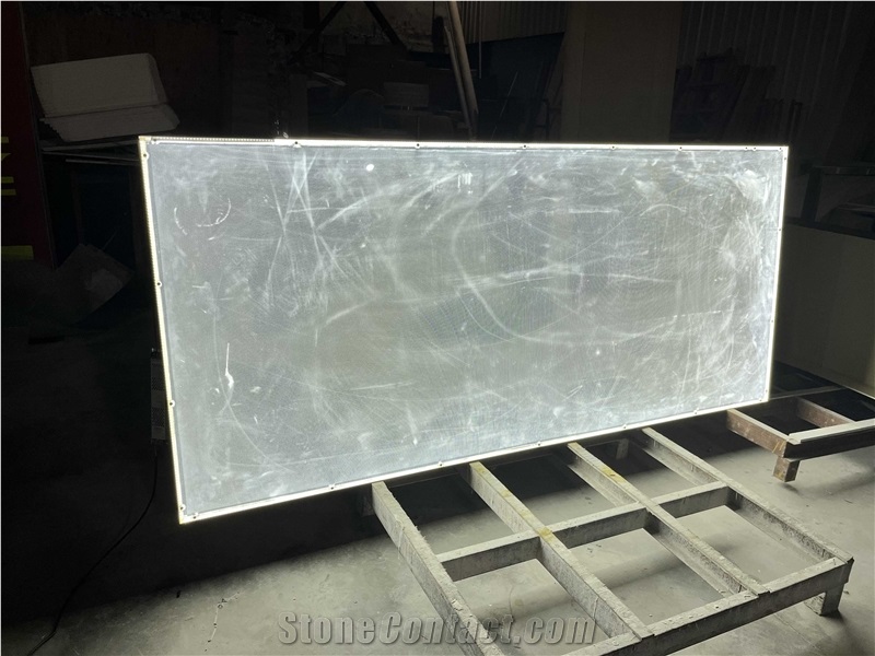 Gemstone Panel, White Quartz Semiprecious Stone Slab With Backlit