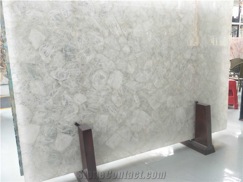 Gemstone Panel, White Quartz Semiprecious Stone Slab With Backlit