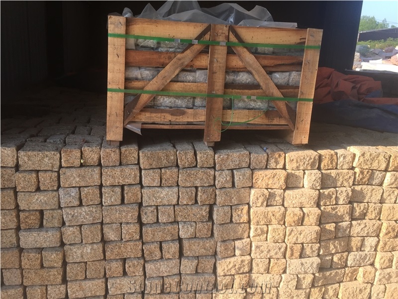 Yellow Granite Cobblestone, Pavers, Cubestone