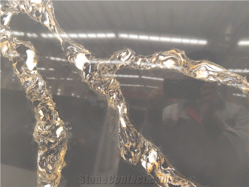 Black Calacatta Quartz Stone Slab Fashion Style