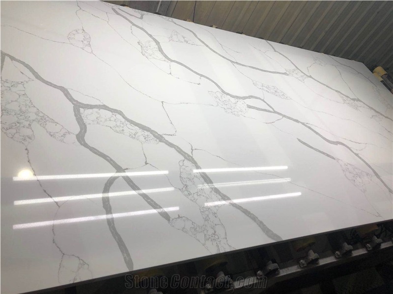 Glossy White  & Modern Calacatta Quartz Slabs