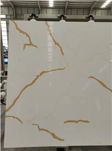 Quartz Calacatta Stone Slab Jumbo Size Golden Veins