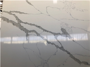 Quartz  Stone Slabs White Background Color Grey Veins