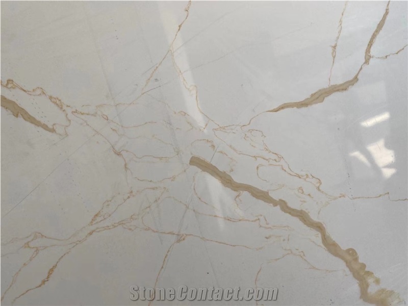 Super Nice Calacatta Quartz Slab Golden Veins