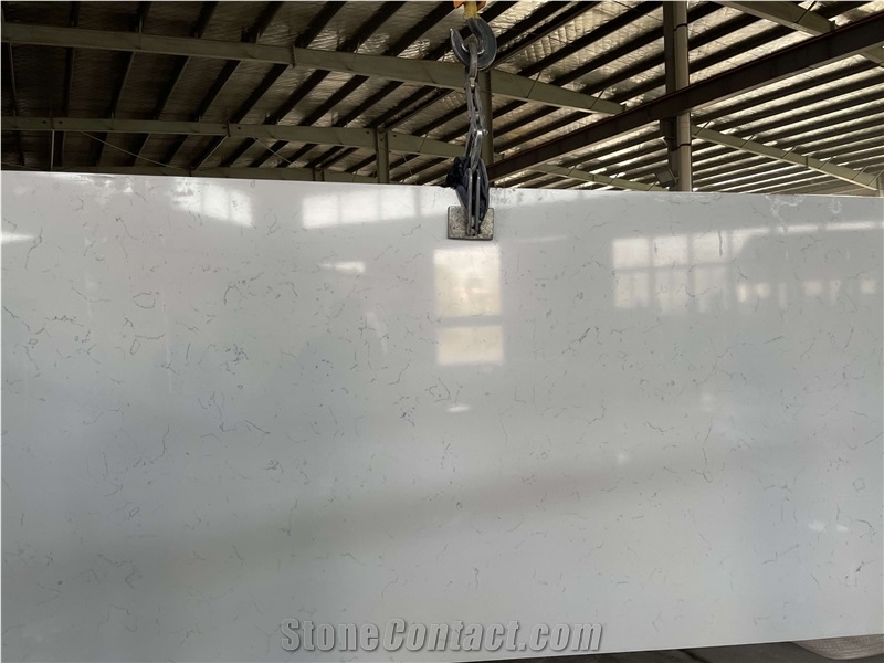 Super White Background Cararra Quartz Slab