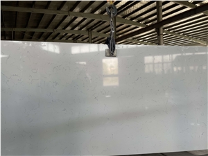 Super White Background Cararra Quartz Slab