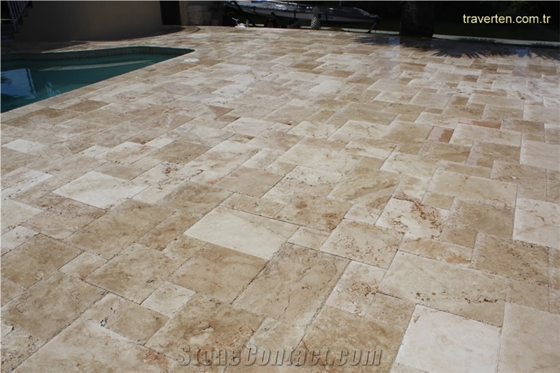 Assos Travertine French Pattern Terrace Pavement