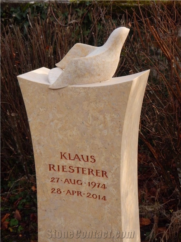 Beige Limestone Carved Gravestone