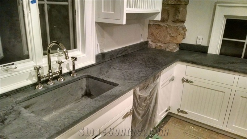 Vermont Soapstone Kitchen Countertop With Custom Farm Sink