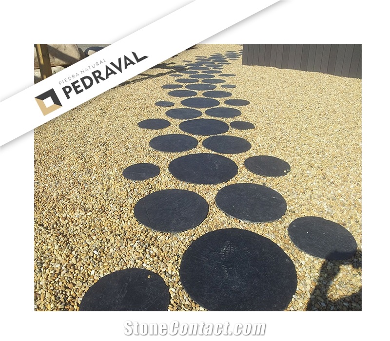 Black Slate Round Japanese Stepping Stones