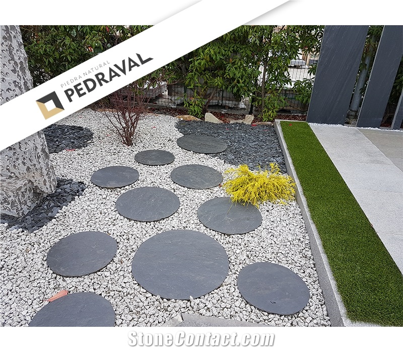Black Slate Round Japanese Stepping Stones