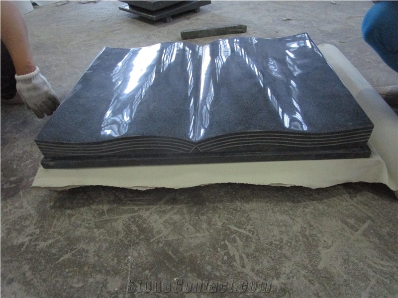 G654 China Dark Grey Granite Open Book Slant Grave Bible