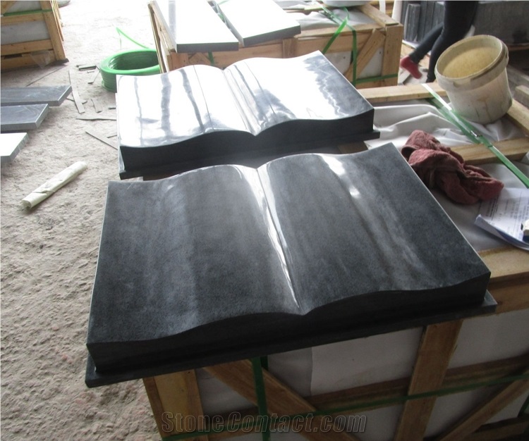 G654 China Dark Grey Granite Open Book Slant Grave Bible