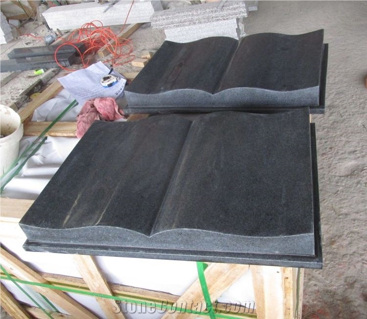 G654 China Dark Grey Granite Open Book Slant Grave Bible