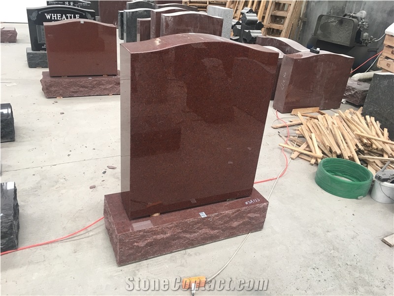 Indian Red Granite Upright Headstone American Canada Style
