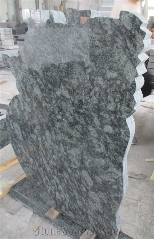 Olive Green Granite Tree Heart Headstone With Dove Carving