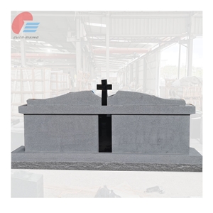 Imperial Grey Granite Tombstone With Black Cross Insert
