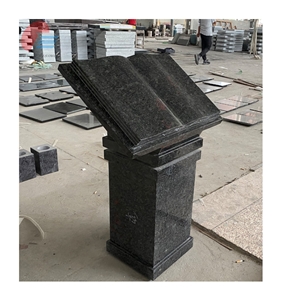 Steel Gray Granite Opening Book Memorial With Pedestal