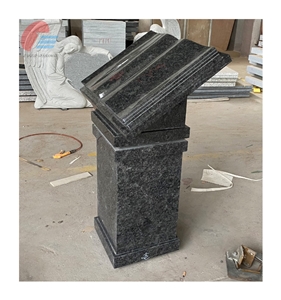 Steel Gray Granite Opening Book Memorial With Pedestal