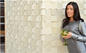 V Squares Topical White Limestone Stone Cladding Wall