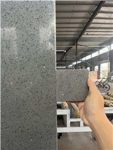 Gris Chispas Crystal Grey Quartz Slabs